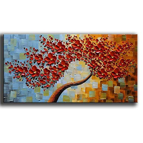 Canvas Artwork Contemporary Red Flower Painting