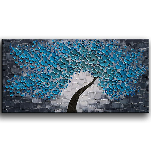 Canvas Artwork Big Abstract Art Modern Grey Blue Flower Tree