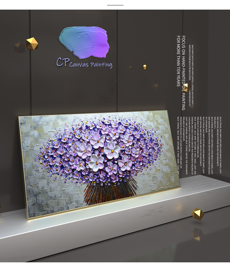 Artwork Canvas Wall Art Big 3D Flower Wall Decor Abstract Purple Painting