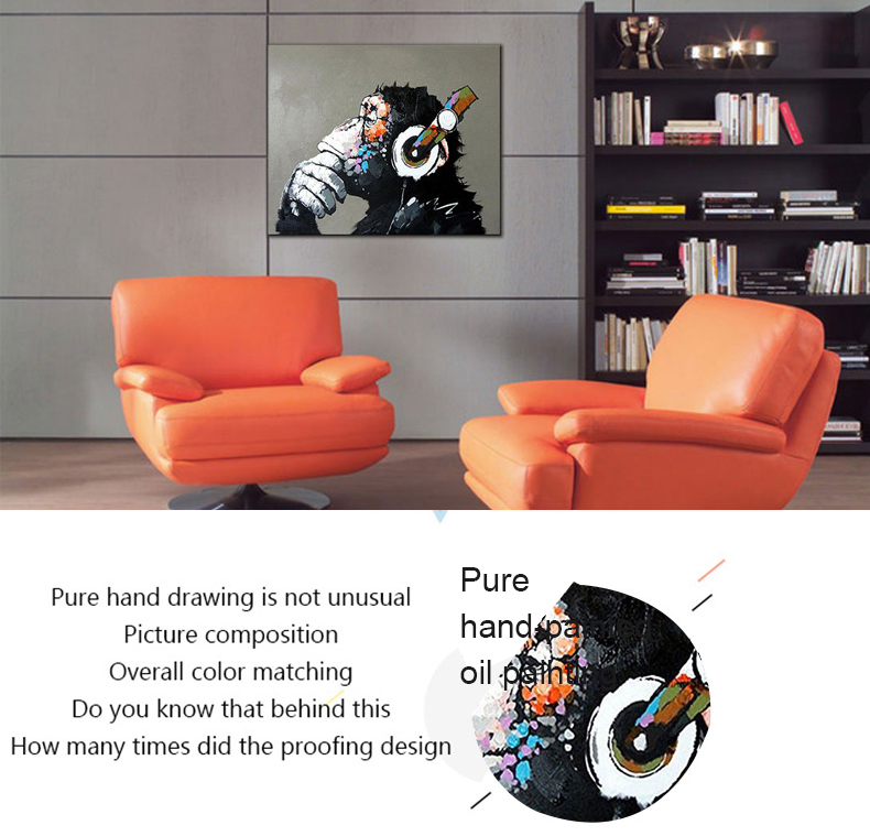 Wall Painting Decor Extra Large Monkey With Headphones Canvas