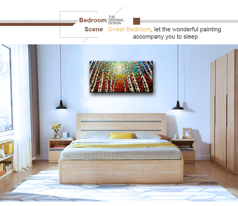 Hand Painted Home Decor Big Birch Tree Images Art Canvas For Above Bed