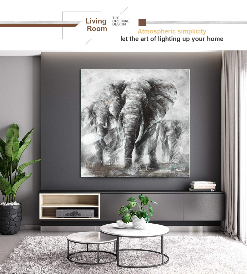 Paintings On Canvas Hand Painted Elephant Family Wall Art