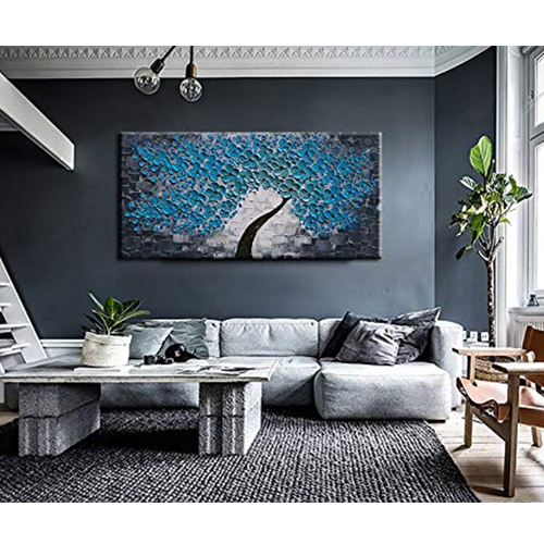 Canvas Artwork Big Abstract Art Modern Grey Blue Flower Tree