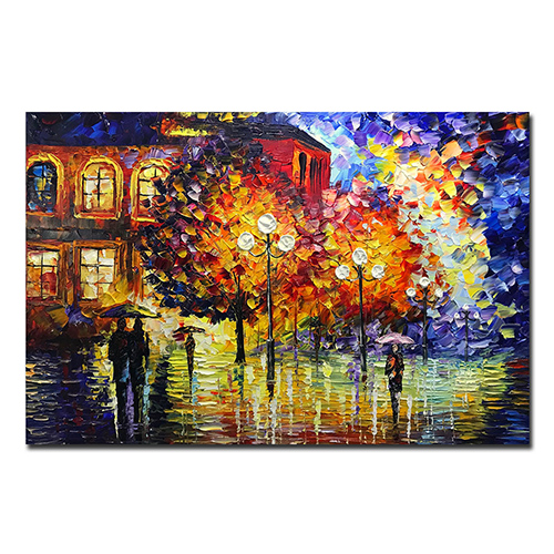 Art Oil Painting Rain Wall Art Couple Painting On Canvas