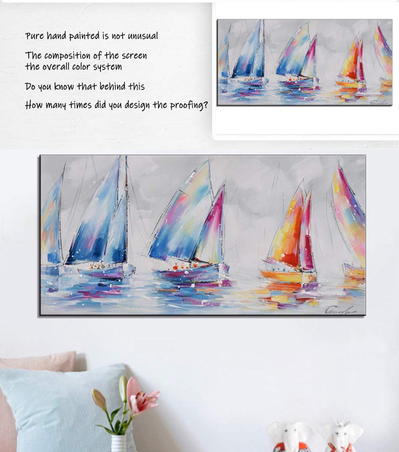 Oil On Canvas Big Sailboat Painting Ocean Wall Art