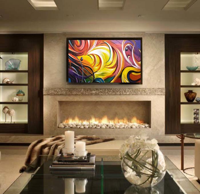 original pink artwork abstract horizontal wall art for decorating fireplace