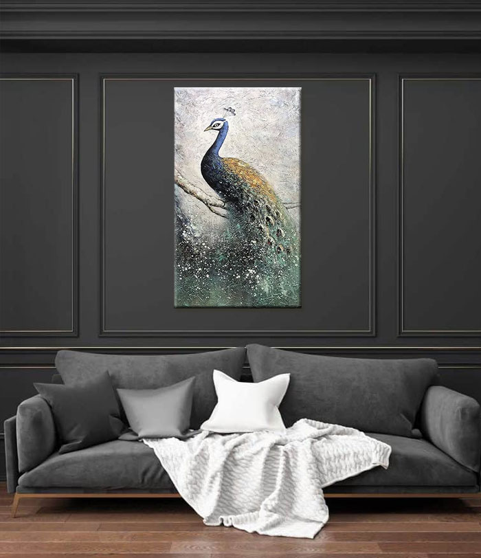 personalized peacock painting art gift for living room wall art