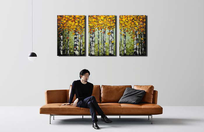 split canvas art of birch forest on home wall