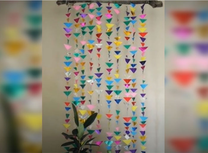 DIY Colorful Paper Curtain hang up the wall