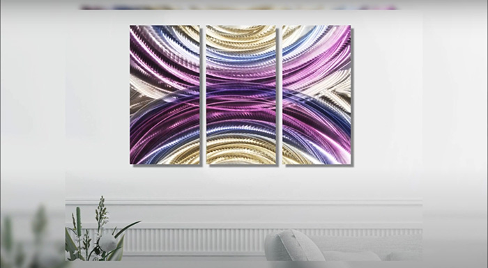 three panels purple canvas painting ideas decor living room above sofa