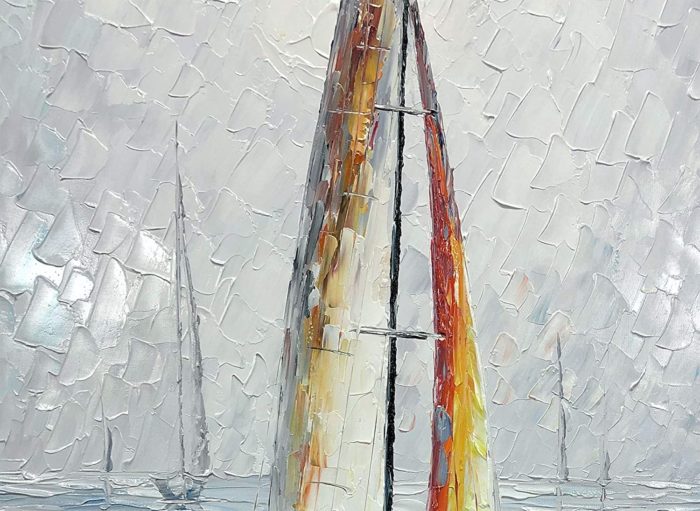 Abstract Sailboat Reflection Calm Water Seascape Canvas Wall Art - Image 3