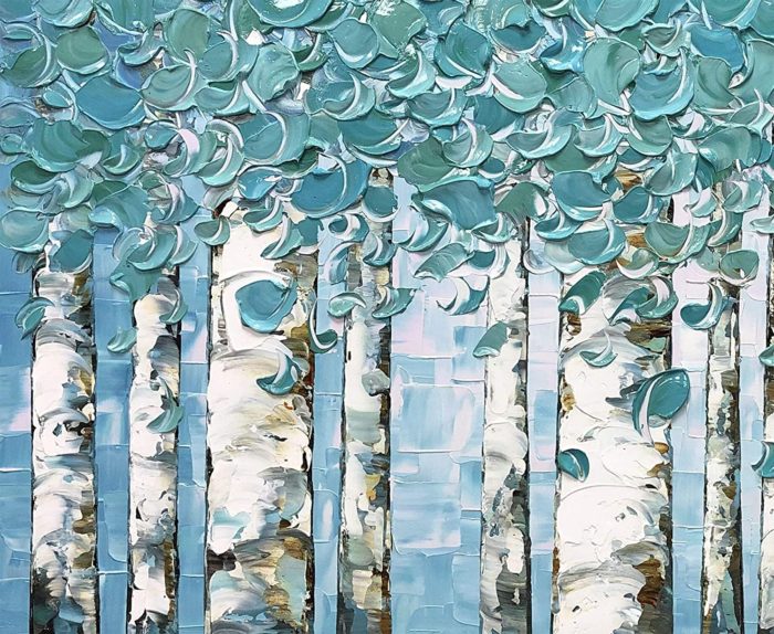 Aspen Trees In A Forest Teal Landscape 20*40 Inch Large Canvas Art - Image 4