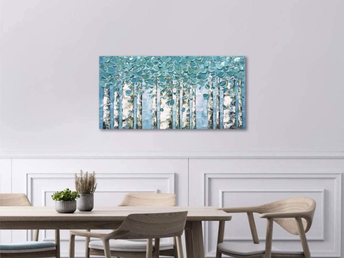 Aspen Trees In A Forest Teal Landscape 20*40 Inch Large Canvas Art - Image 6