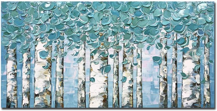 Aspen Trees In A Forest Teal Landscape 20*40 Inch Large Canvas Art - Image 2