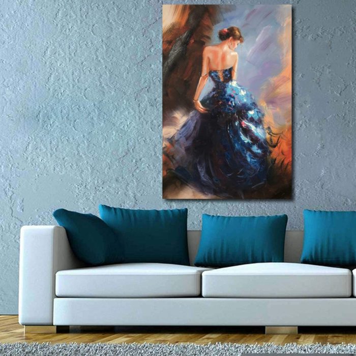 Canvas Art Abstract Sexy Nude Women Back With Blue Evening Dress - Image 3