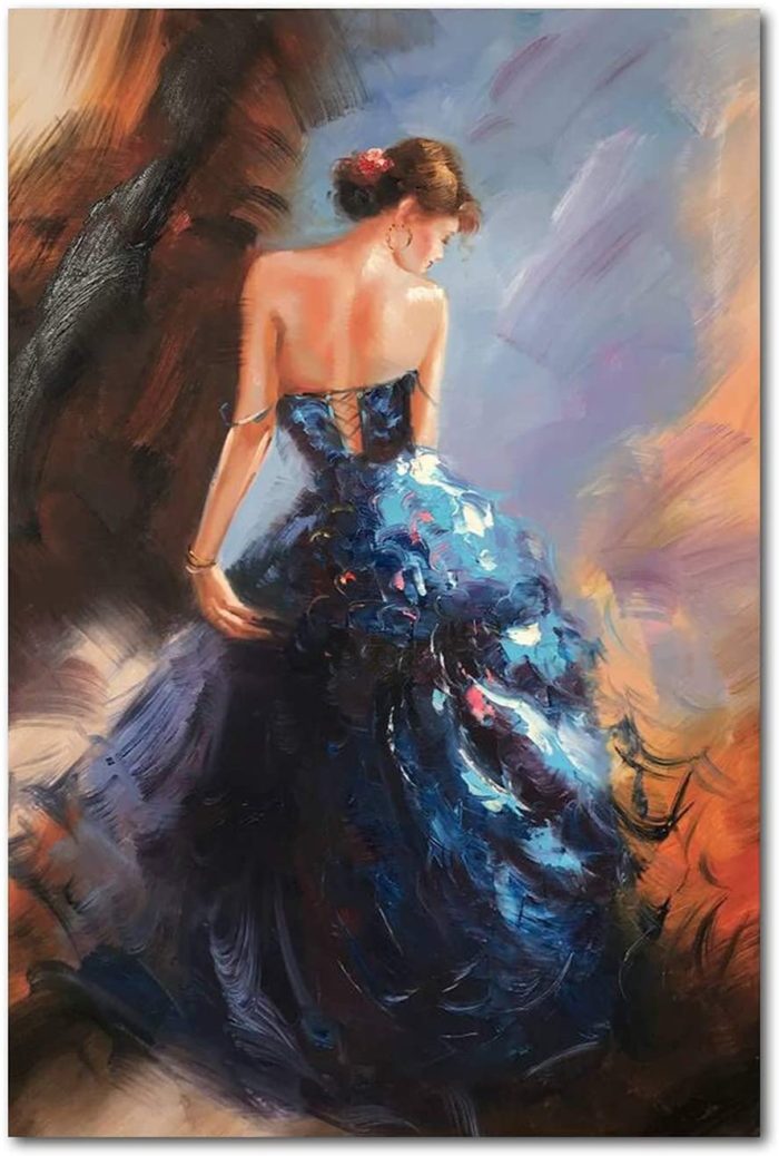 Canvas Art Abstract Sexy Nude Women Back With Blue Evening Dress - Image 2