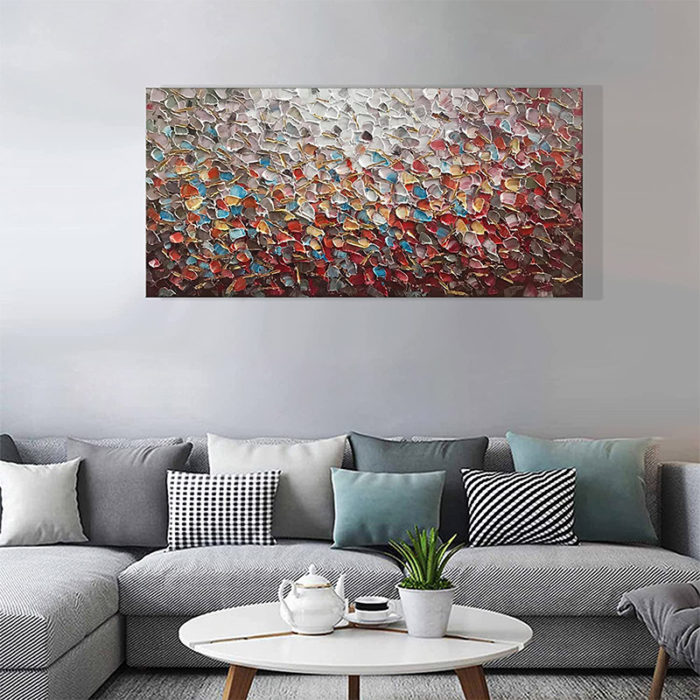 Colorful 3D Texture Oil On Canvas Unframed Wall Art Above Sofa