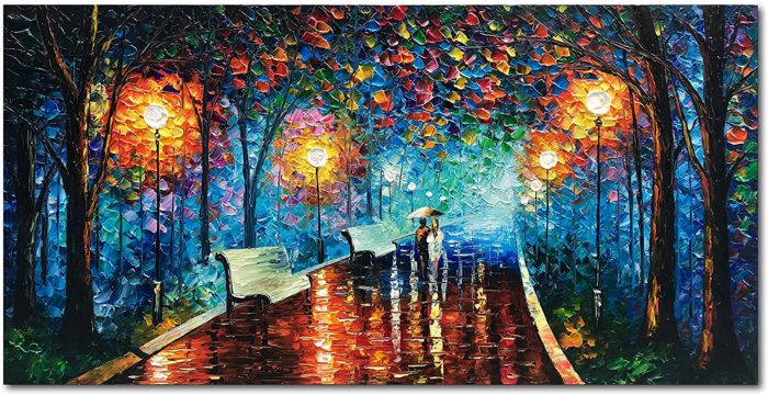 Couple Walk Night Street With Umbrella Colorful Wall Decorations - Image 2