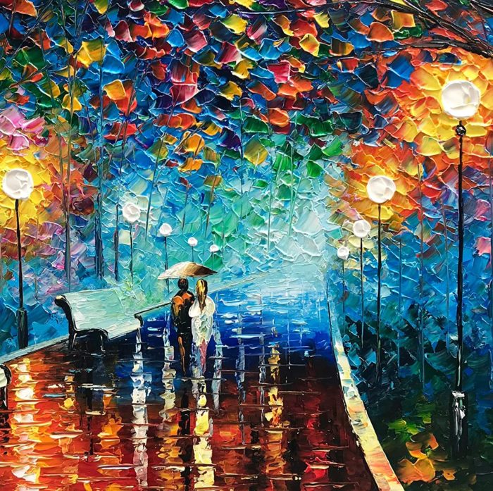 Couple Walk Night Street With Umbrella Colorful Wall Decorations - Image 3