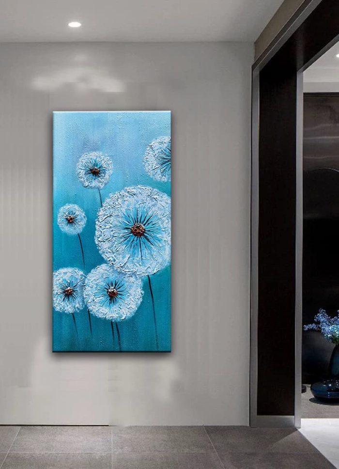 Flying White Dandelions Blue-Green Background Canvas Wall Art - Image 6