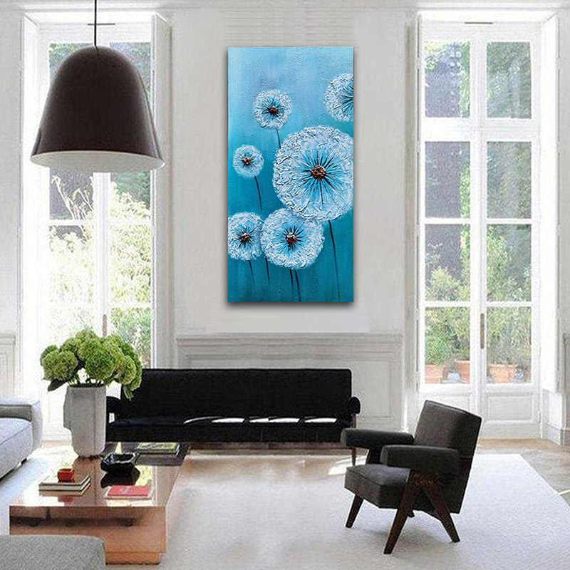 3 Piece Art Wall Hang Pictures Dandelion Painting Canvas For Kids Children  Room Wall Pastoral Blue Decor Flower Paint Prints