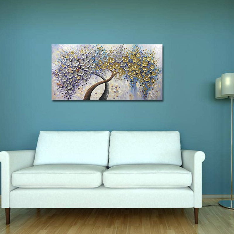 Gold And Silver Blossom Floral Canvas Wall Art Decor Living Room – CP ...