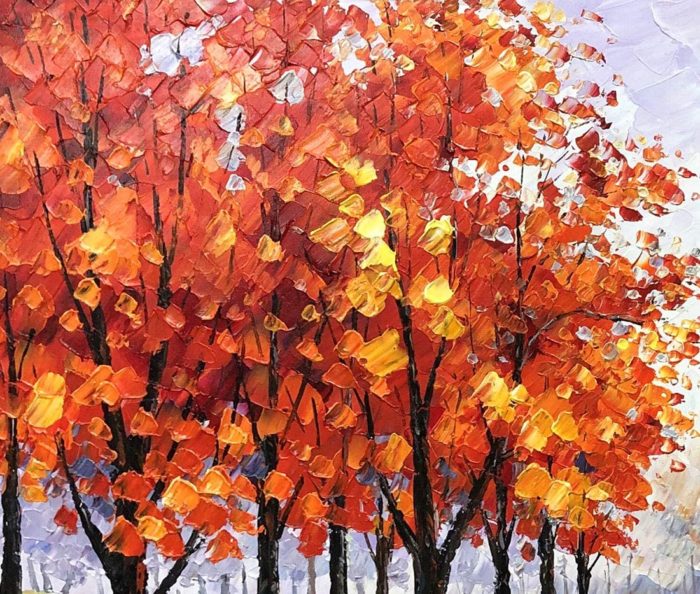 Lady Walks On Fall Maple Light Red Forest Modern Wall Decor - Image 3