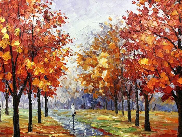 Lady Walks On Fall Maple Light Red Forest Modern Wall Decor - Image 2