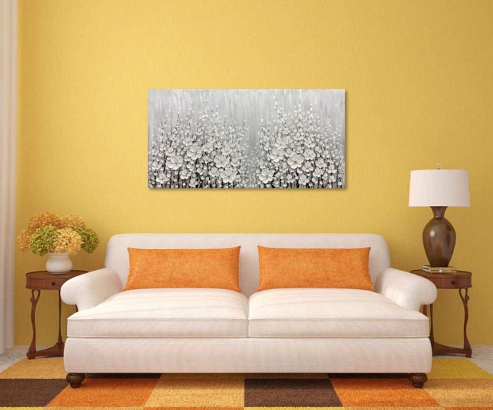 Modern Flower Canvas Wall Art With White 3D Hand Painted Textured - Image 5