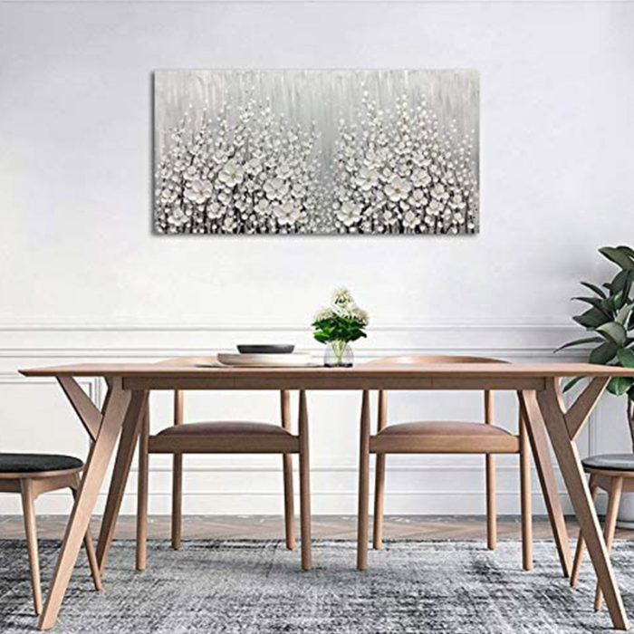 Modern Flower Canvas Wall Art With White 3D Hand Painted Textured