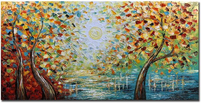 Modern Impressionist Trees With Sun Thick Texture Artwork Painting - Image 2