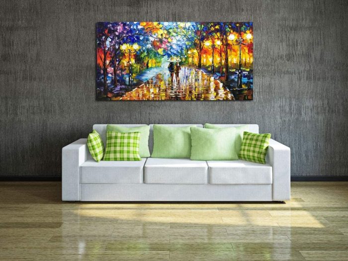 Romantic Lovers With Umbrella Wall Art Colorful Oil Painting - Image 5