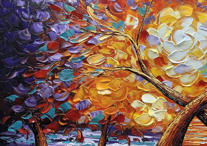 Trees Overlap Grow With Knife Leaves Colorful Large Tree Wall Art - Image 3