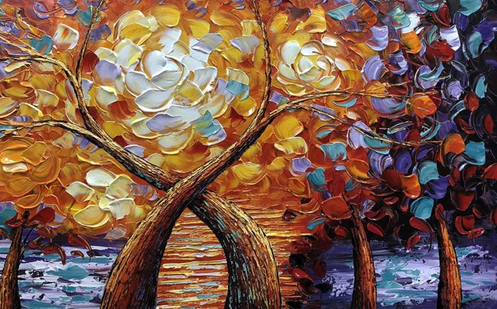 Trees Overlap Grow With Knife Leaves Colorful Large Tree Wall Art - Image 4