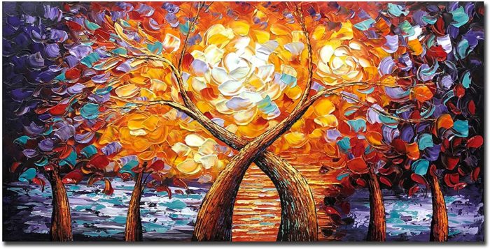 Trees Overlap Grow With Knife Leaves Colorful Large Tree Wall Art - Image 2