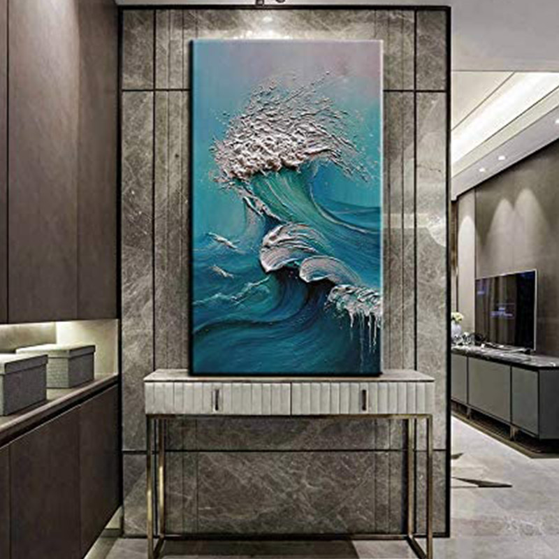 Abstract Fish Painting On Canvas Original Marine Artwork Blue Textured Wall  Art for Office Decor