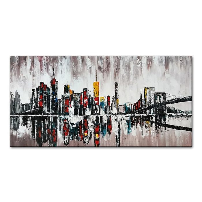 3672 Grey White New York Paintings 3D Modern Cityscape Wall Art - Image 2