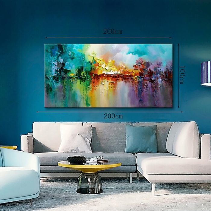 Abstract Texture Oil Painting Blue Yellow Artwork Decor Blue Wall