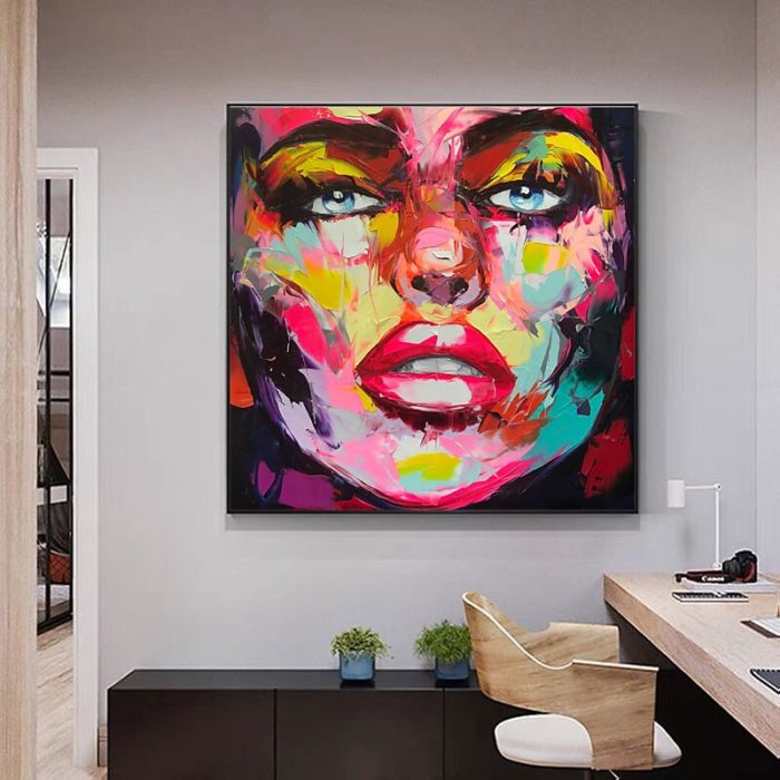 Colorful Face Of Woman Wall Art Pop Art Oil Painting Artwork - Image 4