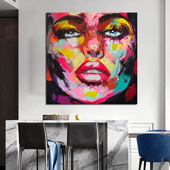 Colorful Face Of Woman Wall Art Pop Art Oil Painting Artwork