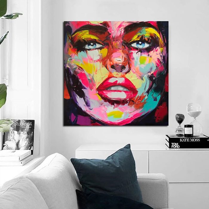 Colorful Face Of Woman Wall Art Pop Art Oil Painting Artwork - Image 3