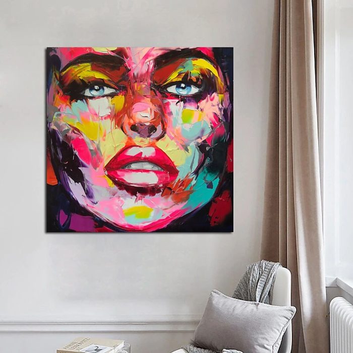 Colorful Face Of Woman Wall Art Pop Art Oil Painting Artwork - Image 5