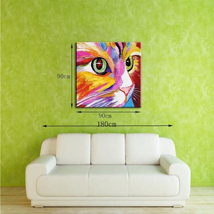 Colorful Square Kitty Paintings Multicolor Animals Wall Art Deco