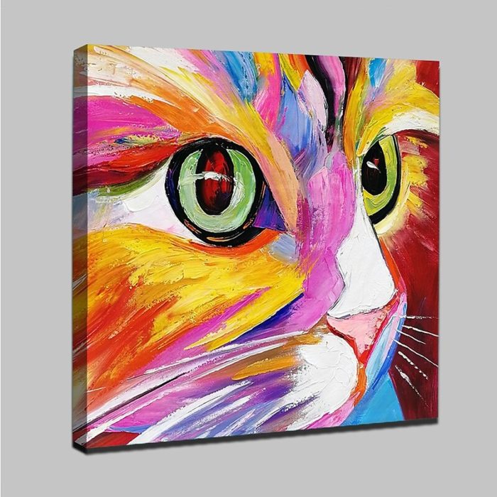 Colorful Square Kitty Paintings Multicolor Animals Wall Art Deco - Image 3