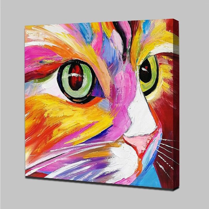 Colorful Square Kitty Paintings Multicolor Animals Wall Art Deco - Image 4