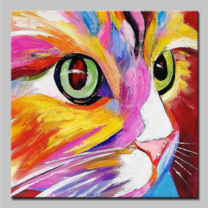 Colorful Square Kitty Paintings Multicolor Animals Wall Art Deco - Image 2