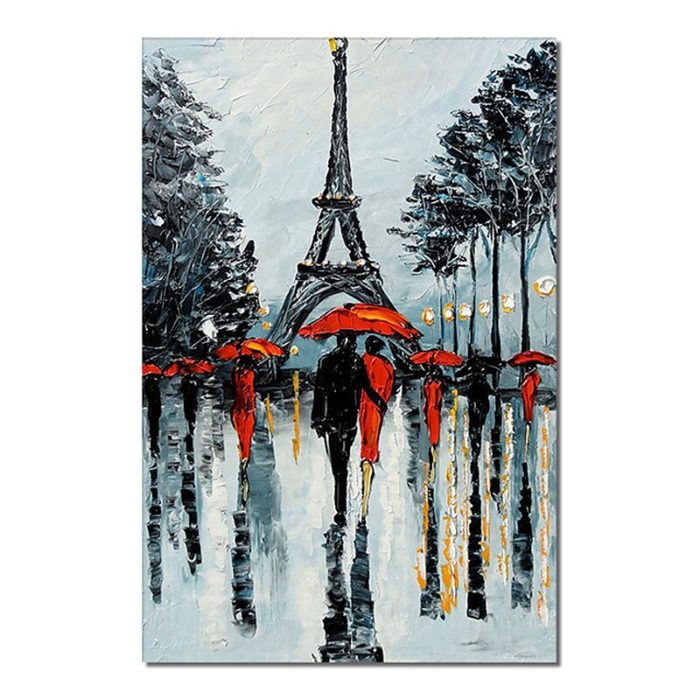 Eiffel Tower Landscape Painting Thick Texture Canvas Paintings - Image 2