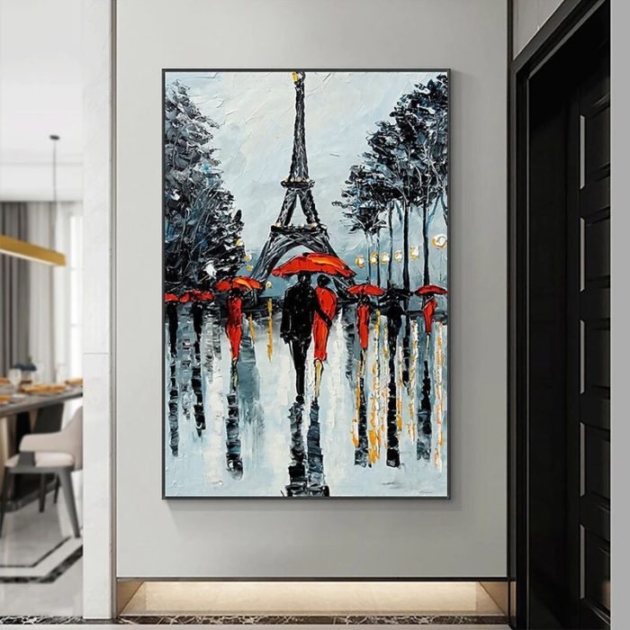 Eiffel Tower Landscape Painting Thick Texture Canvas Paintings - Image 7