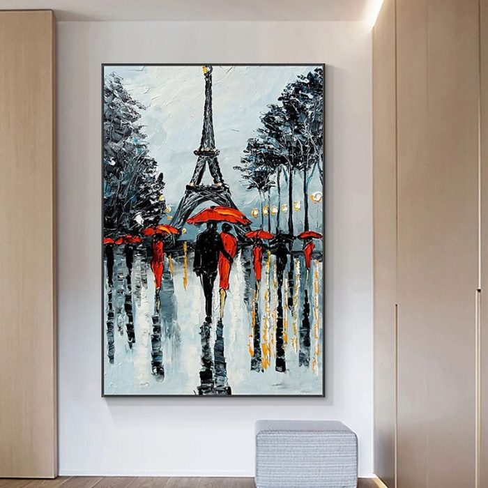 Eiffel Tower Landscape Painting Thick Texture Canvas Paintings - Image 6