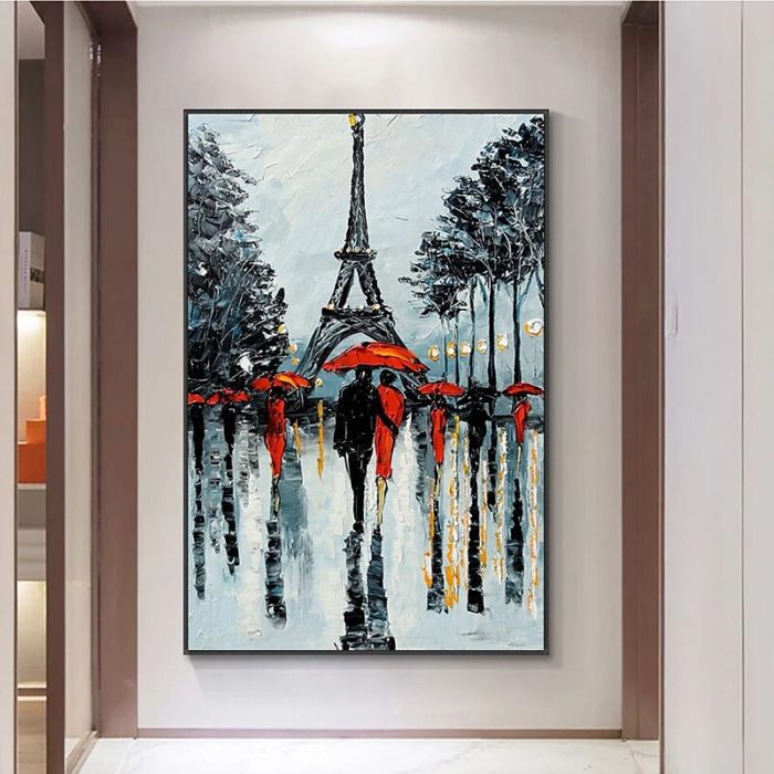 Eiffel Tower Landscape Painting Thick Texture Canvas Paintings - Image 5